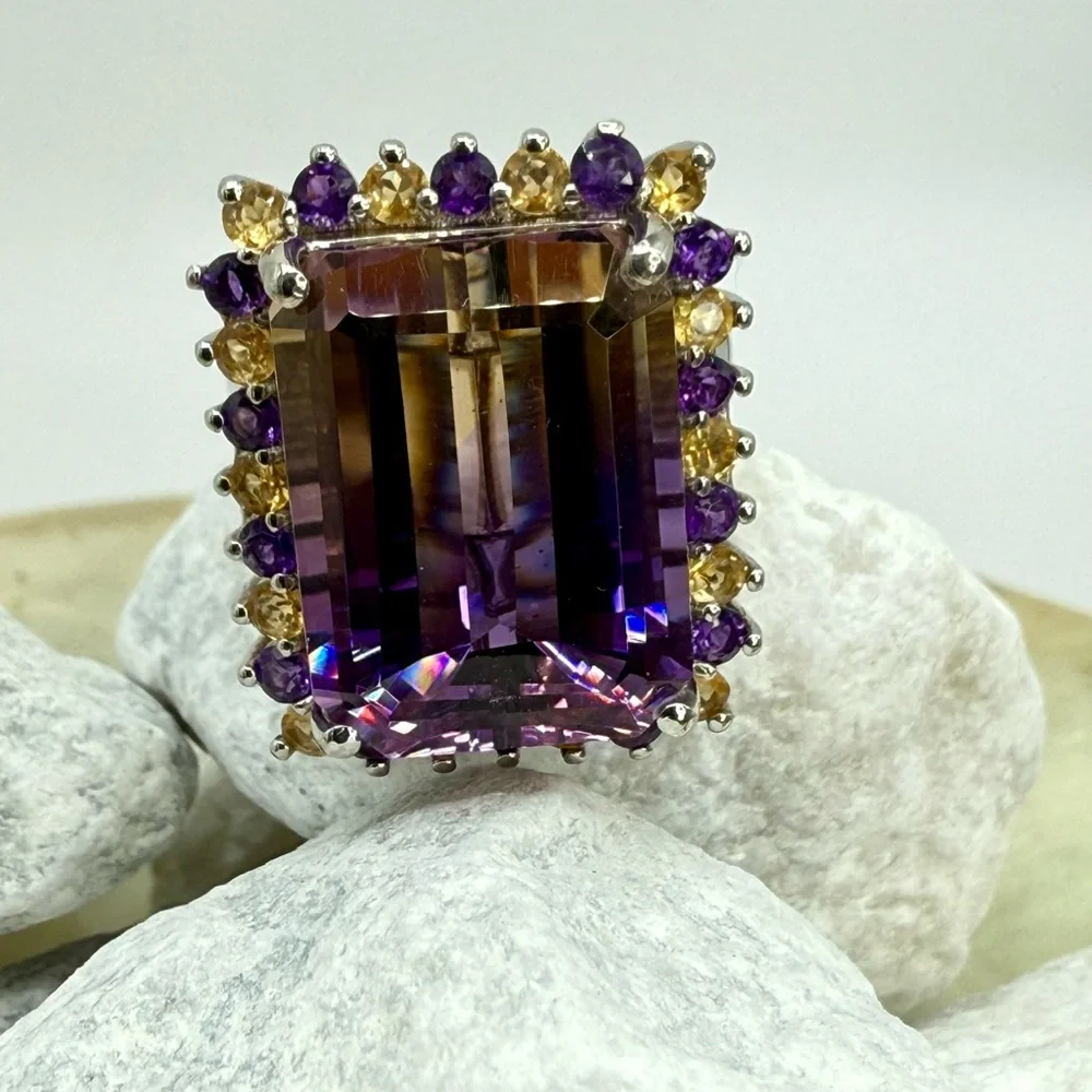 NWT AAA Anani Ametrine & Multi Gemstone Ring 25.00ctw Plat/925 Statement ring